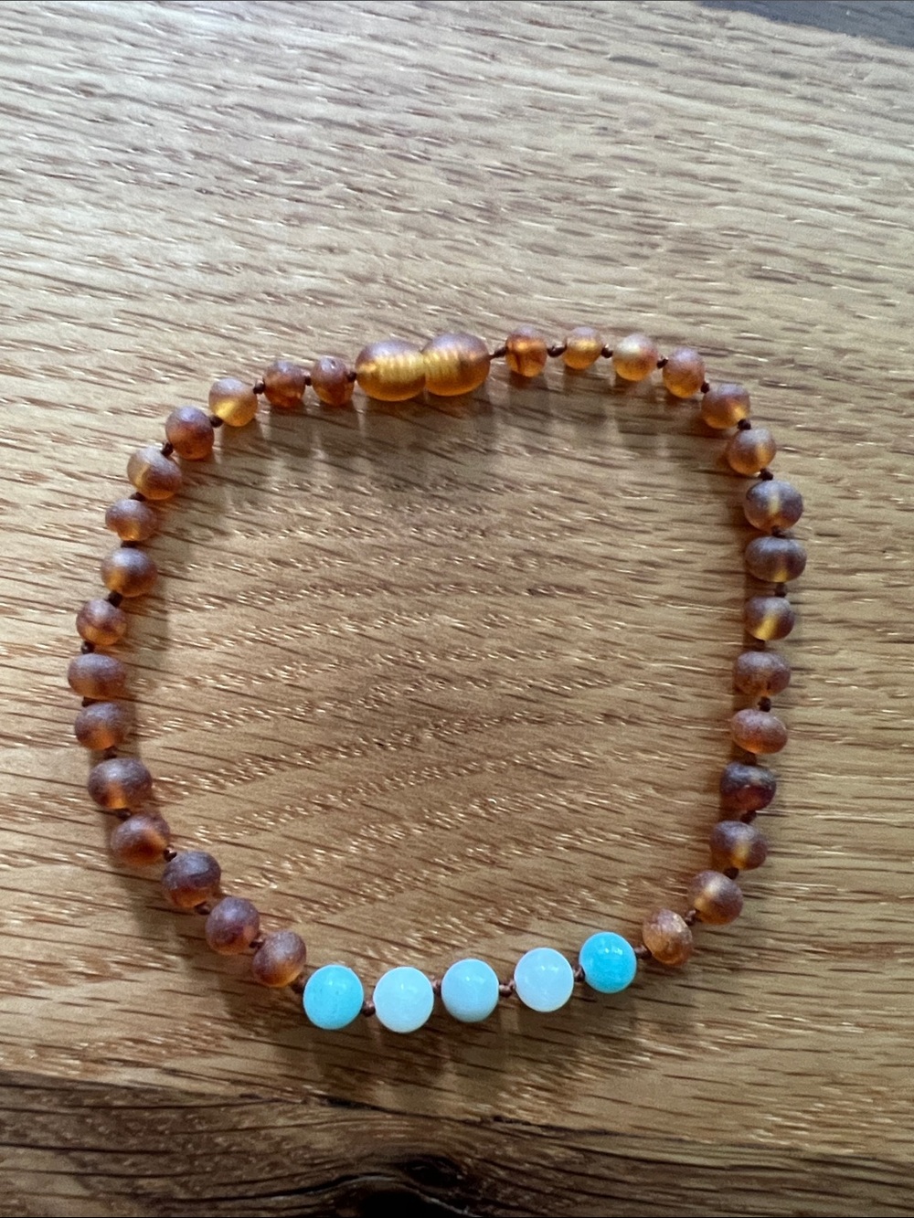 Canyon Leaf Raw Cognac Baltic Amber + Amazonite Anklet or Bracelet
